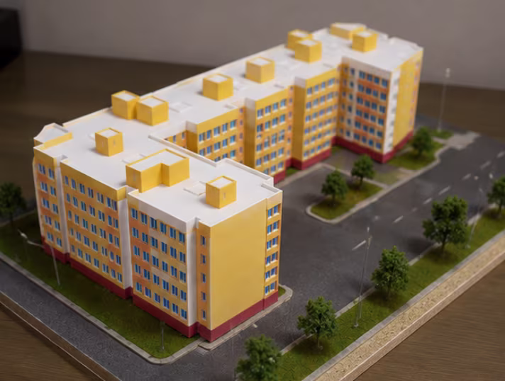 Sections lifted apart to show the floor plan of each level — 3D printed architectural model by ArtIntentions